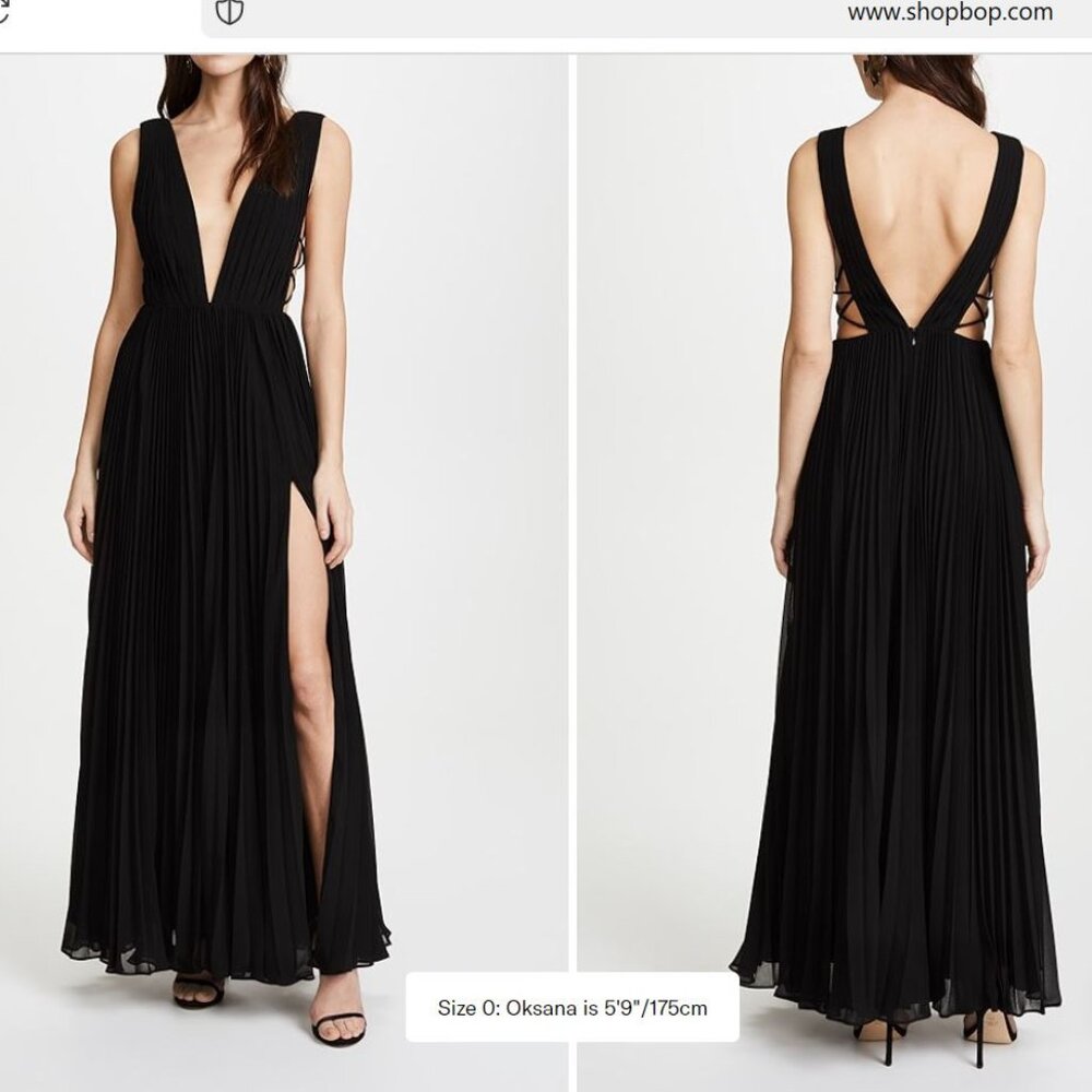 Fame & Partners Black Pleated Plunge Allegra Gown Wedding Holiday Dark Princess